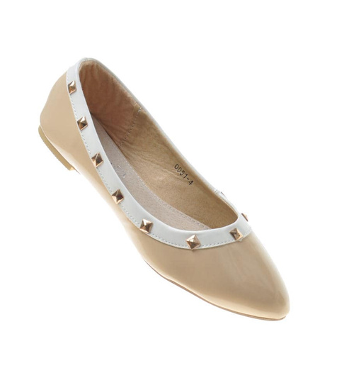 Beżowe wiosenne lakierowane balerinki /G6-2 7780 S191/