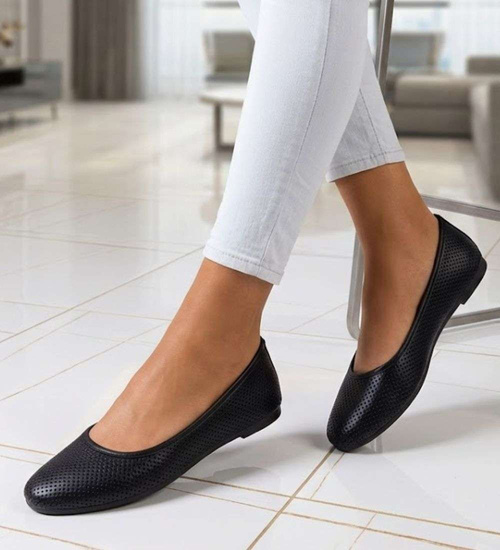 Baleriny damskie czarne ażurowe buty wiosenne /F9-2 15651 T192/