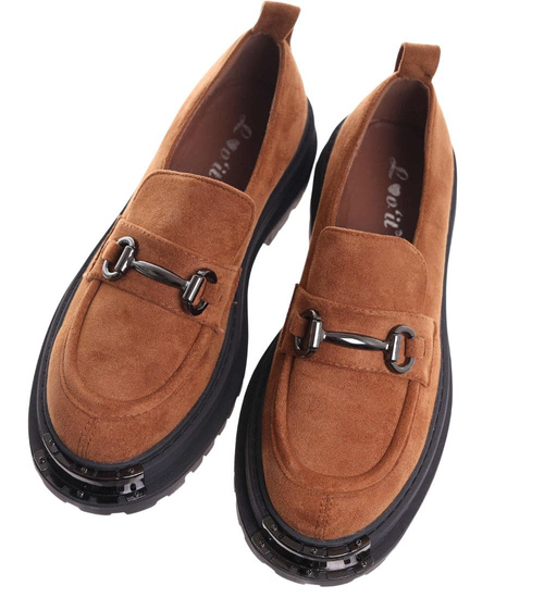 Karmelowe półbuty loafersy na platformie /G6-2 18486 T200/