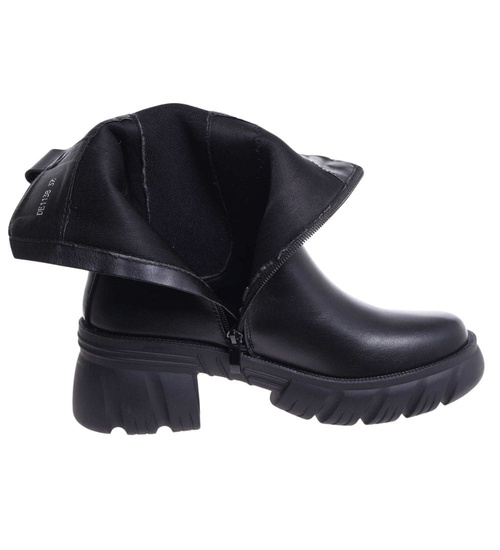 Czarne botki damskie na platformie /d9-1 18337 W283/