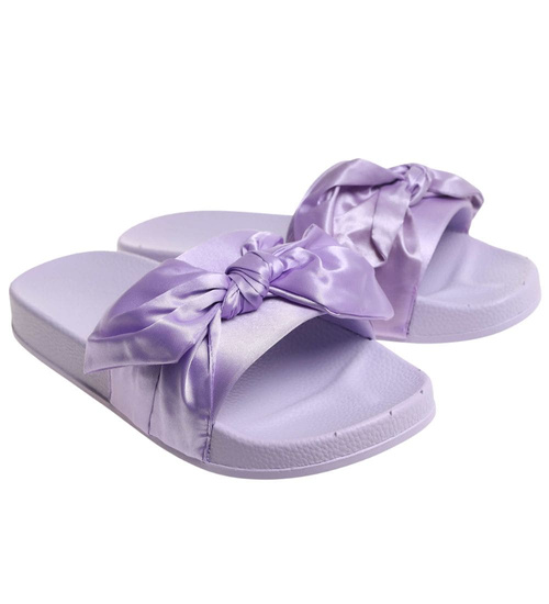 Fioletowe klapki damskie z kokardą /E6-34196 S096/