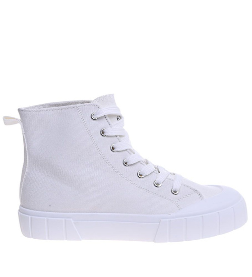 Białe wysokie trampki damskie z tkaniny /E9-3 15958 G157/