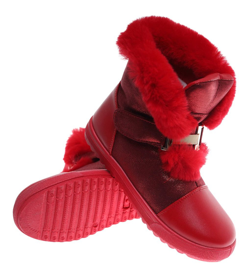 Czerwone dziewczęce trapery z futerkiem /G5-2 15037 T392/