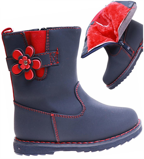 Ocieplane granatowe kozaki dziewczęce /A1-2 17143  T292/