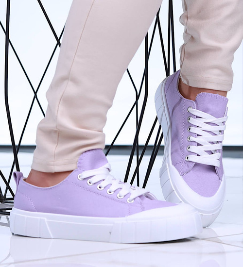 Fioletowe niskie trampki damskie z tkaniny /F1-1 15963  G157/