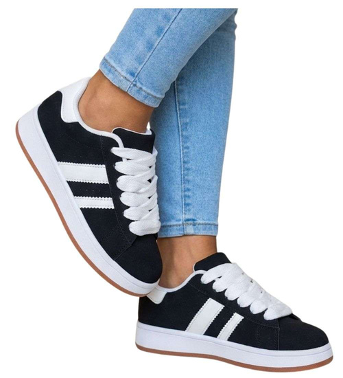 Czarne sznurowane trampki damskie /F7-3 18821 W385/