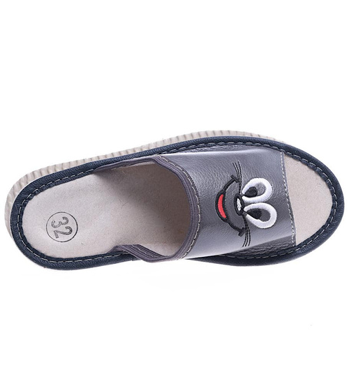 Skórzane dziecięce wsuwane klapki Szare /G9-1 8207 S182/