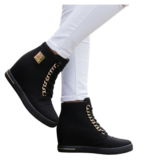 Czarne sneakersy damskie na koturnie /A9-3 12766 T596/