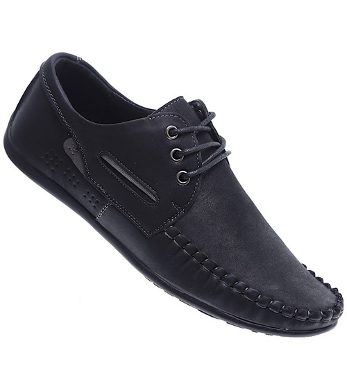 Sznurowane męskie czarne półbuty /A4-3 15732 T380/