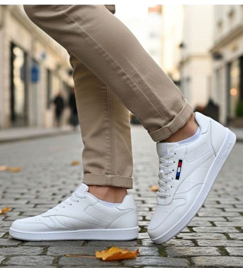 Wygodne białe sznurowane trampki męskie ost522