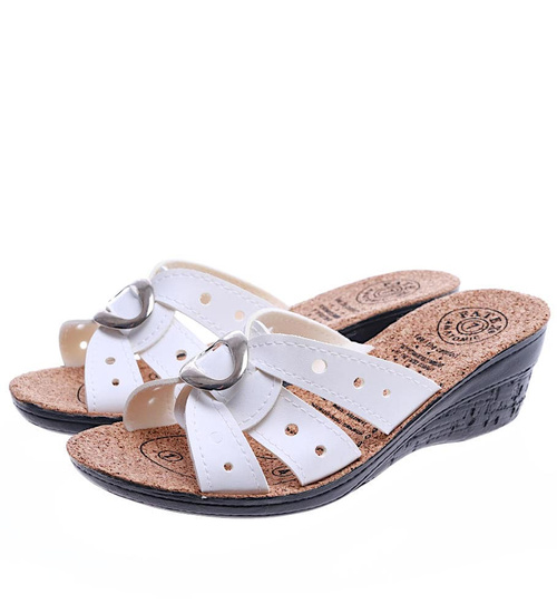 Lekkie białe klapki na niskim koturnie /H2 14354 T005/