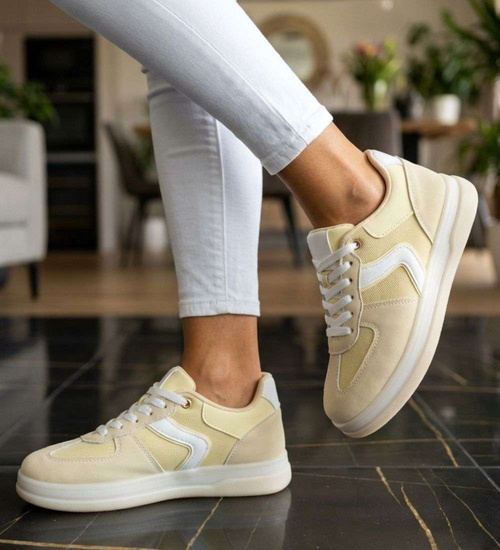 Wiązane snekaersy damskie żółte pastelowe /E1-1 18825 G455/