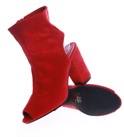 Czerwone sandały damskie na słupku /F3-2 13530 T293/