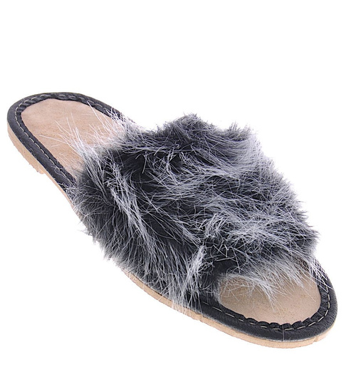 Dziecięce domowe klapki z futerkiem Szare /F10-1 6050 S182/