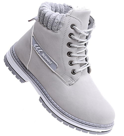 Ocieplane jasno szare trapery botki damskie /E3-1 15360 S595/