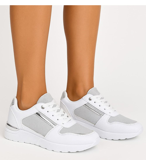 Wiązane białe buty sportowe damskie /G1-3 16066 G283/