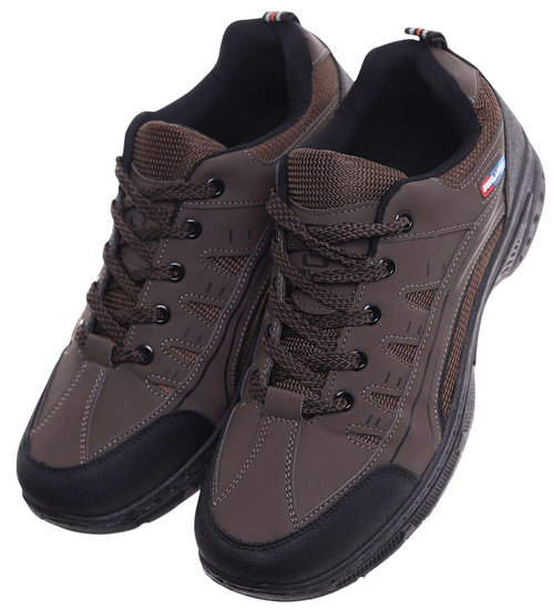Sznurowane męskie buty trekkingowe Brązowe /E8-1 18168 S393/