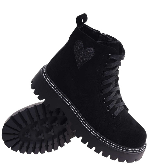 Czarne sznurowane botki trapery na platformie /F7-2 18247 W437/