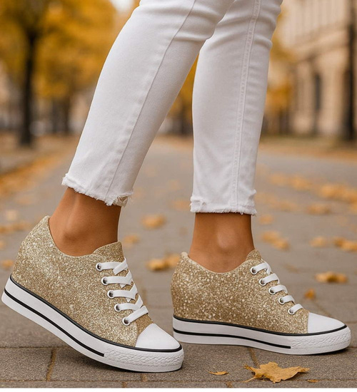 Złote trampki sneakersy na niskim koturnie /i4-3 16612 T094/