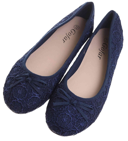 Baleriny damskie Granatowe koronkowe /G5-3 16607 T088/