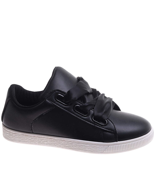 Czarne wiązane trampki damskie /G6-1 17509 W093/