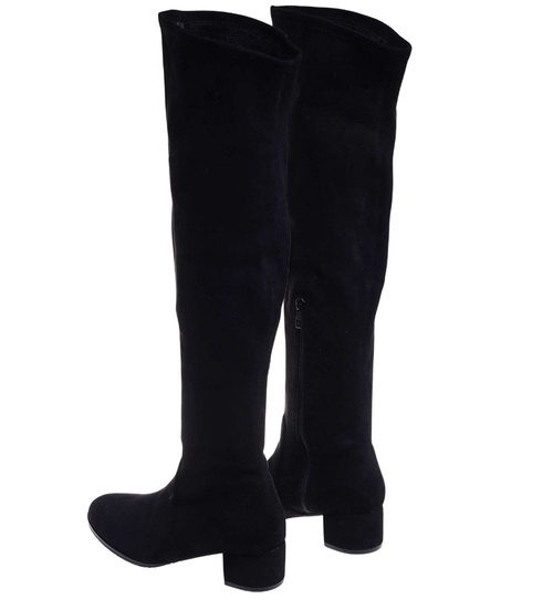 Czarne klasyczne kozaki do kolan na obcasie /E6-1 18203 W583/