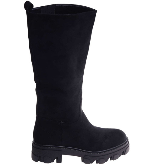  Czarne zamszowe kozaki na platformie /E1-2 18261 W385/