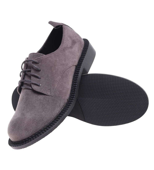 Szare półbuty oxfordy damskie sznurowane zamszowe /A4-3 18702 T155/