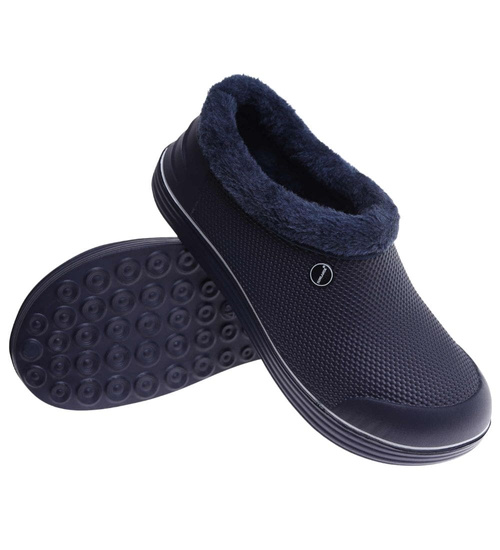 Męskie kalosze piankowe z futerkiem Granatowo białe /H2 18167 T291/