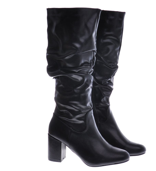 Klasyczne czarne kozaki na obcasie /B5-1 12851 T385/