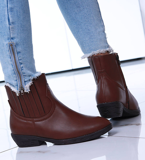 Brązowe botki damskie z suwakiem /C6-2? 14850 S296/