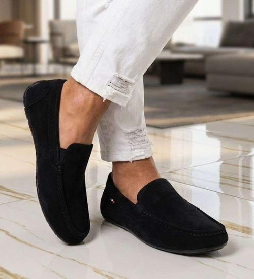 Czarne półbuty męskie wsuwane mokasyny /A5-2 16630 S398/