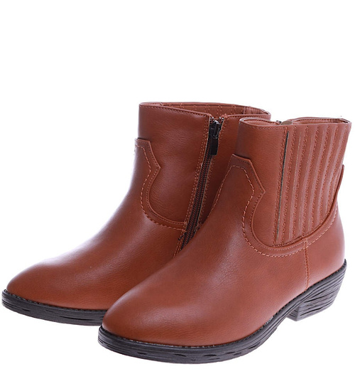 Karmelowe botki damskie z suwakiem /G4-1 15155 S290/