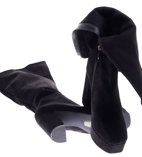 Czarne damskie kozaki na obcasie i platformie /G13-1 15173 T110/