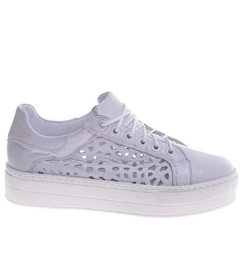 Ażurowe skórzane damskie trampki creepersy /E1-2 11582 F166/ Ażurowe skórzane damskie trampki creepersy /E1-2 11582 F166/