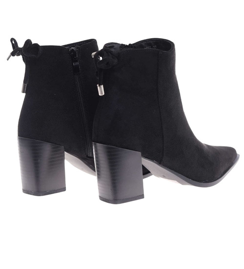 Klasyczne botki damskie zimowe na obcasie Czarne /K3-1 18564 W222/