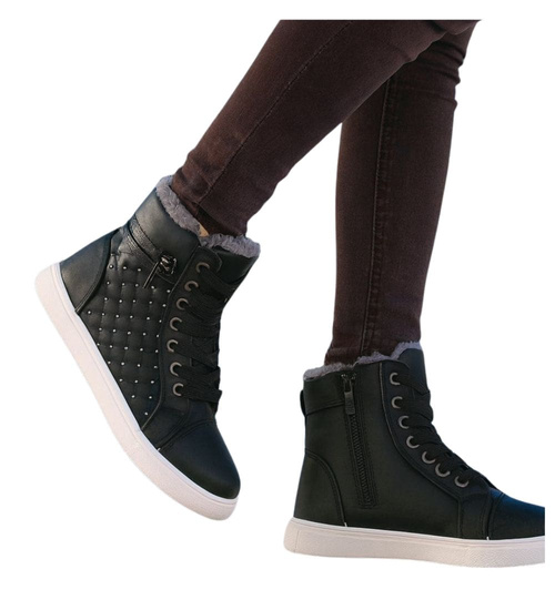 Zimowe czarne trampki z futerkiem /G3-2 18612 T396/