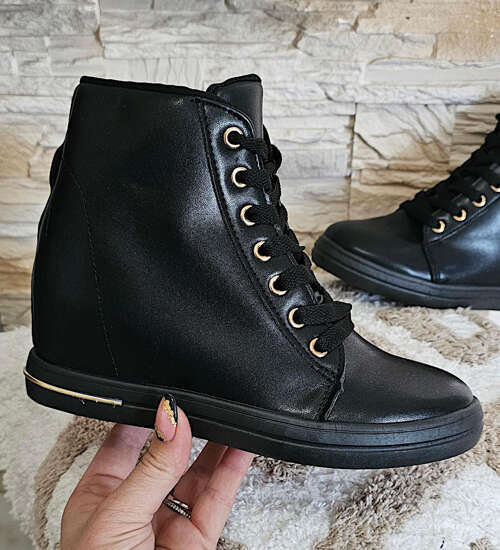 Czarne trampki sneakersy damskie na koturnie /G9-2 15507 T690/