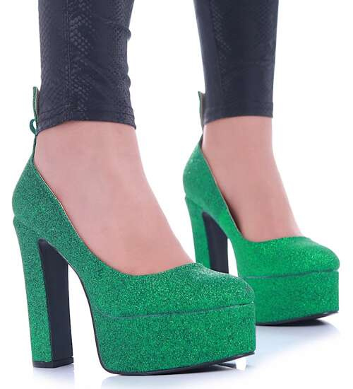 Zielone czółenka na słupku i platformie /G5-2 13699 T343/