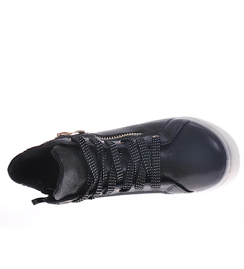 Dziewczęce trampki z wysoką cholewką Czarne /D8-2 11184 S190/
