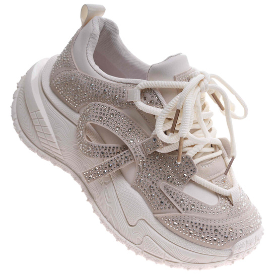 Sznurowane buty sportowe na platformie Beżowe /G3-1 17423 T891/