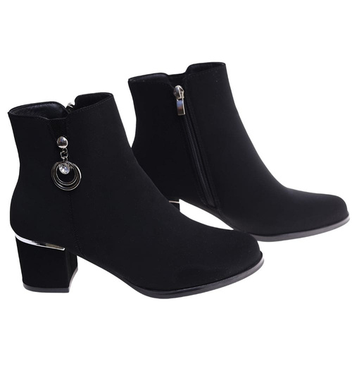Czarne eleganckie botki na niskim obcasie /D4-3 18270 W483/