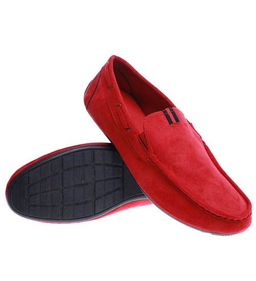 Czerwone męskie mokasyny półbuty z zamszu /D6-1 15633 T250/