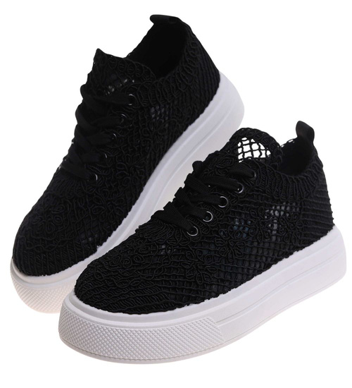 Ażurowe letnie trampki na platformie Czarne /G12-3 17950 G383 +H2/