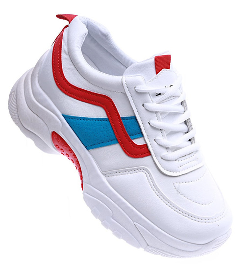 Białe sznurowane buty sportowe /G13-2 14261 T291/