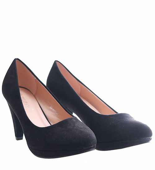 Czarne czółenka na obcasie i platformie /G7-2  17151 G185/