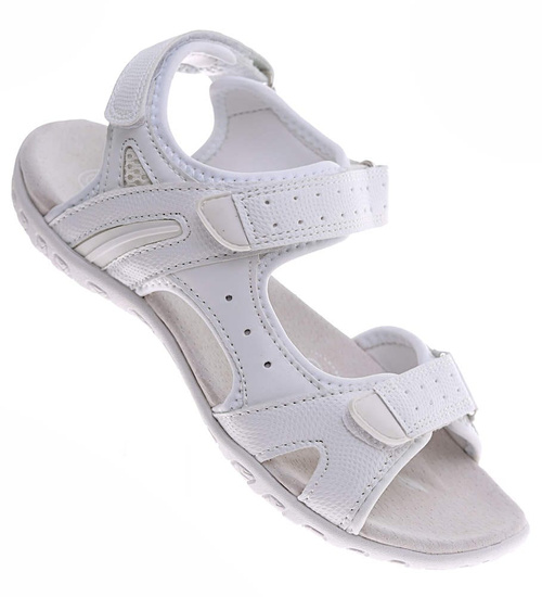 Białe sportowe sandały damskie na płaskim obcasie /E9-3 16467 T346/