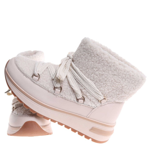 Zimowe botki śniegowce z futerkiem Beżowe /D5-2 18567 W341/