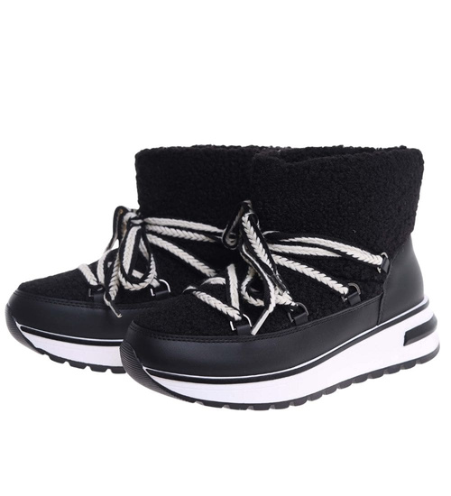 Zimowe botki śniegowce z futerkiem Czarne /A2-1 18568 W341/