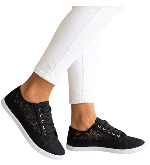 Tenisówki damskie czarne ażurowe koronkowe /H2 17337 T7/